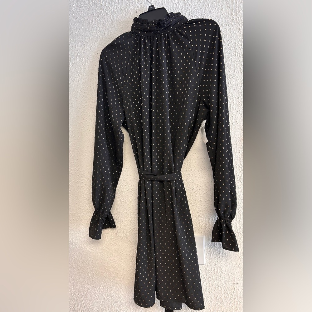 Ryegrass Womens‎ Medium Midi Long Puff Sleeve Black  Shimmer High Neck Dress NWO